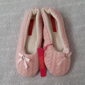 Catherine Collection Pink Knit Bow Slippers